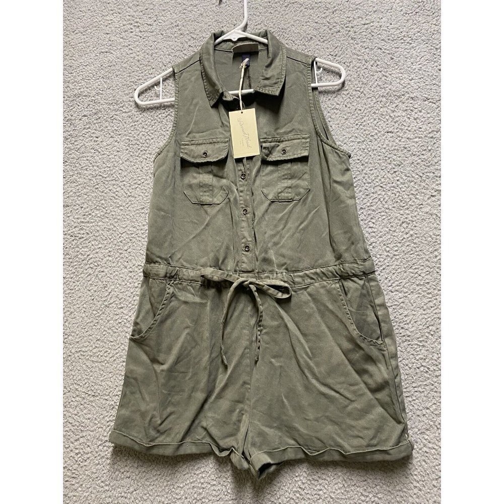 Universal Thread Romper Army Green Utility Sz XS Button Down Collard Tie New